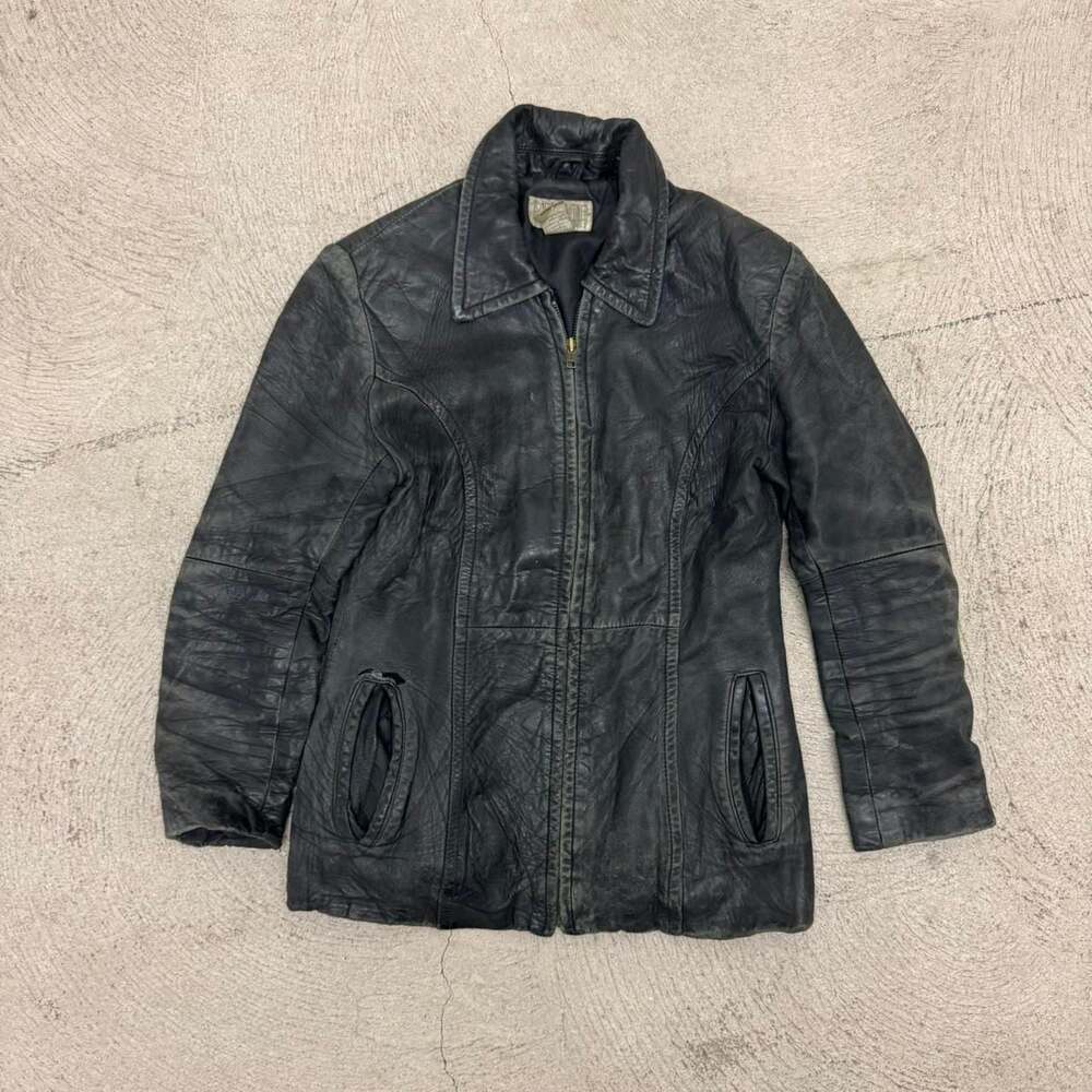 Petite Sophisticate Black Leather Zip Up Biker Jacket
